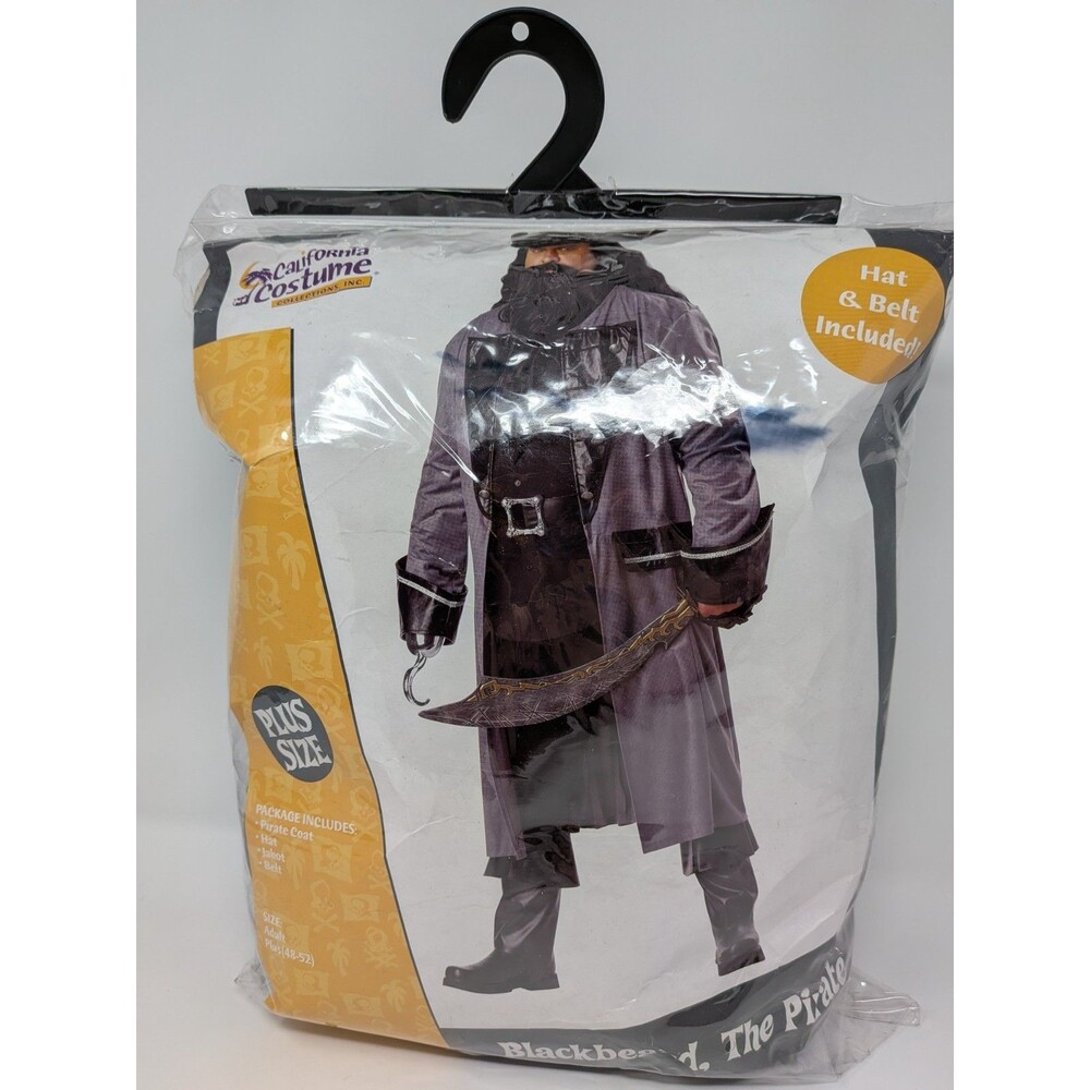 Blackbeard Pirate Costume Plus Size 48-52 California Costumes Coat Hat Belt